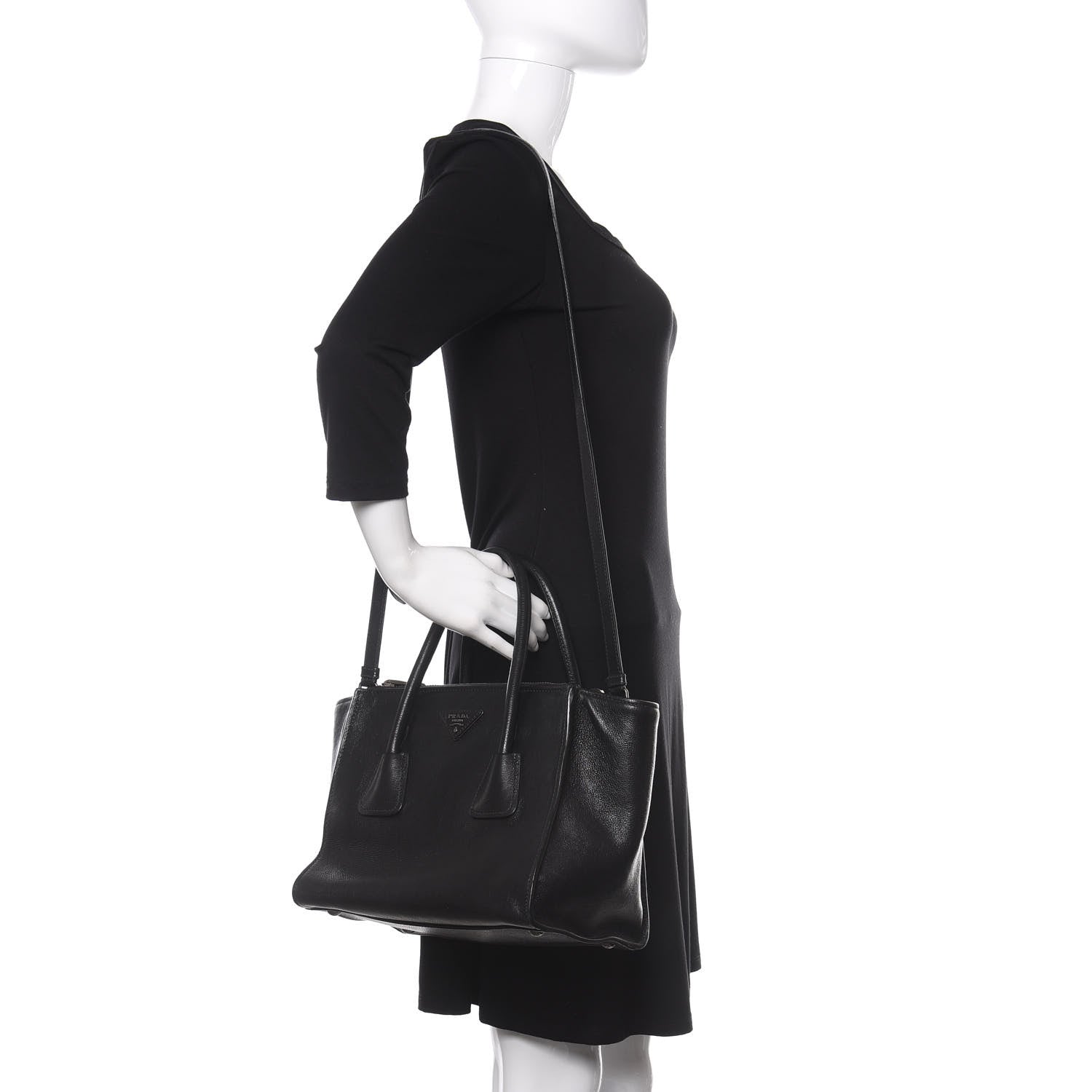 Prada Glace Calf Twin Pocket Tote Black 2 of 10