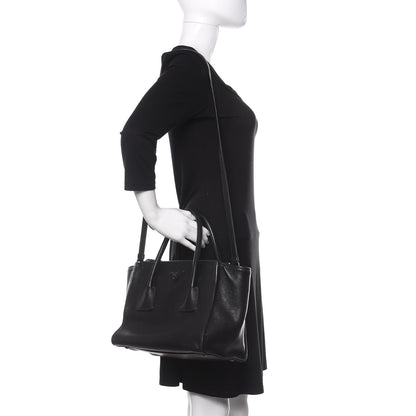 Prada Glace Calf Twin Pocket Tote Black 2 of 10