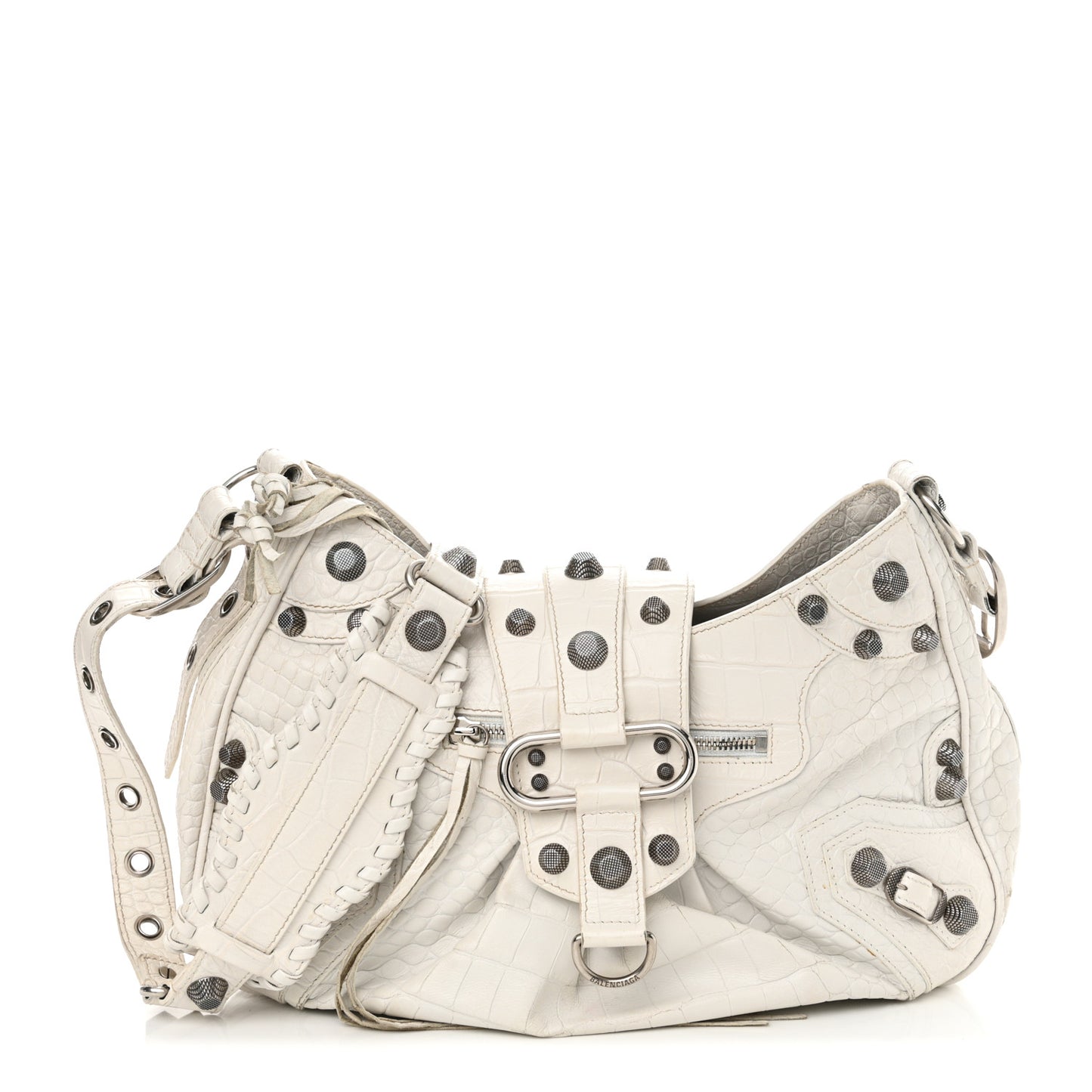 Extra Supple Calfskin Crocodile Embossed Medium Le Cagole Shoulder Bag White