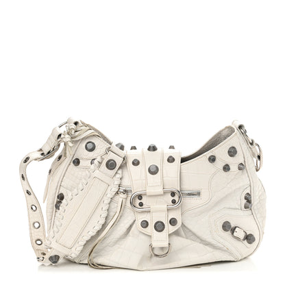 Balenciaga Extra Supple Calfskin Crocodile Embossed Medium Le Cagole Shoulder Bag White 1 of 18