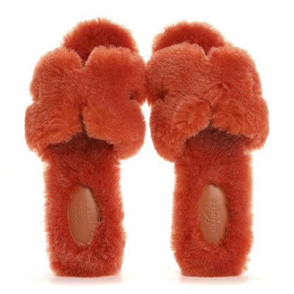 Hermes Woolskin Oran Sandals 37 Orange 2 of 9