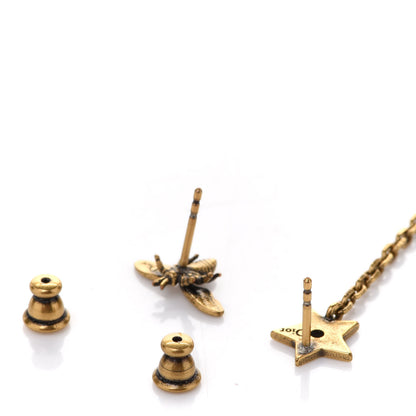 Christian Dior Metal Pearl Bee Star CD Drop Chain Earrings Aged Gold 3 of 6