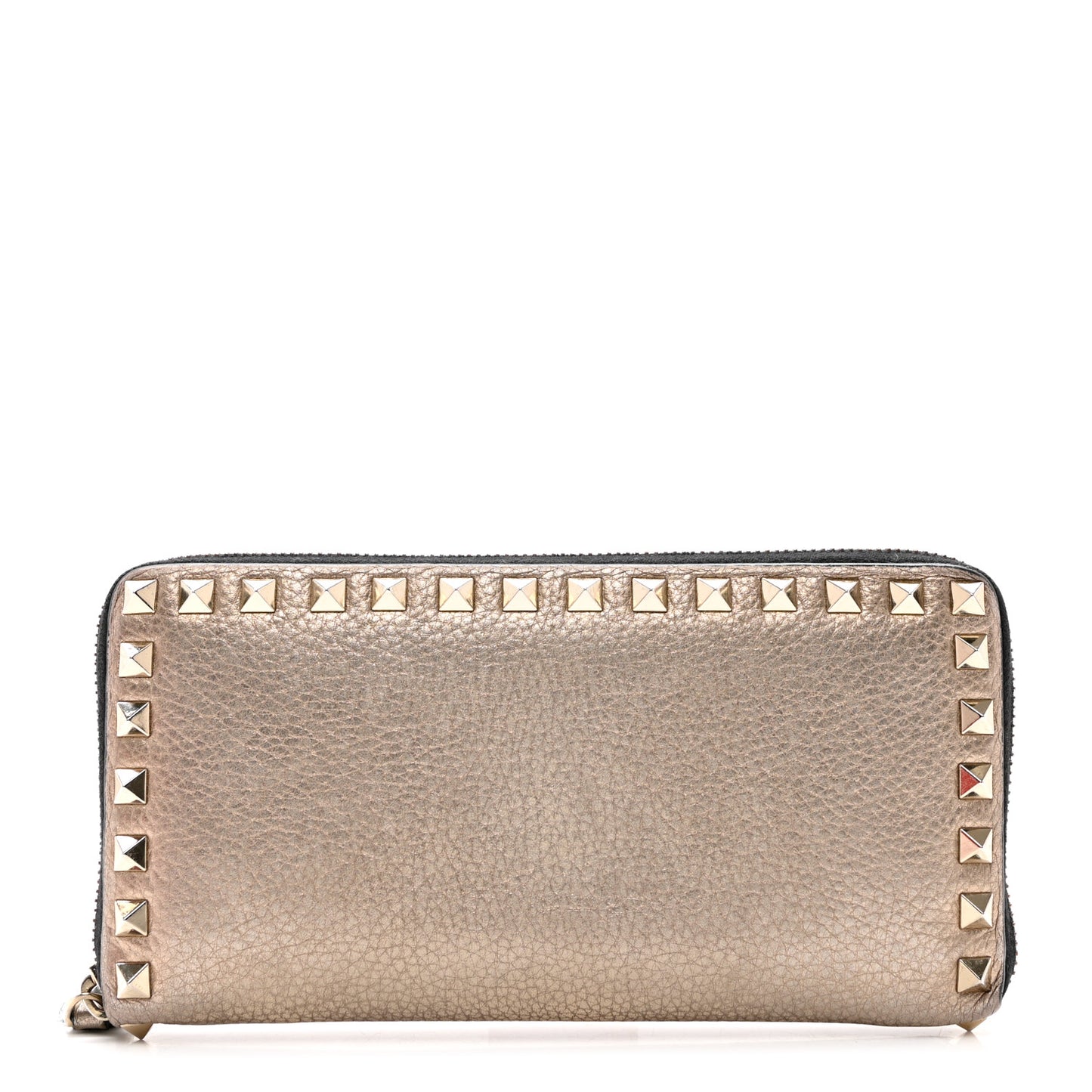 Metallic Pebbled Calfskin Rockstud Zip Around Wallet Skin