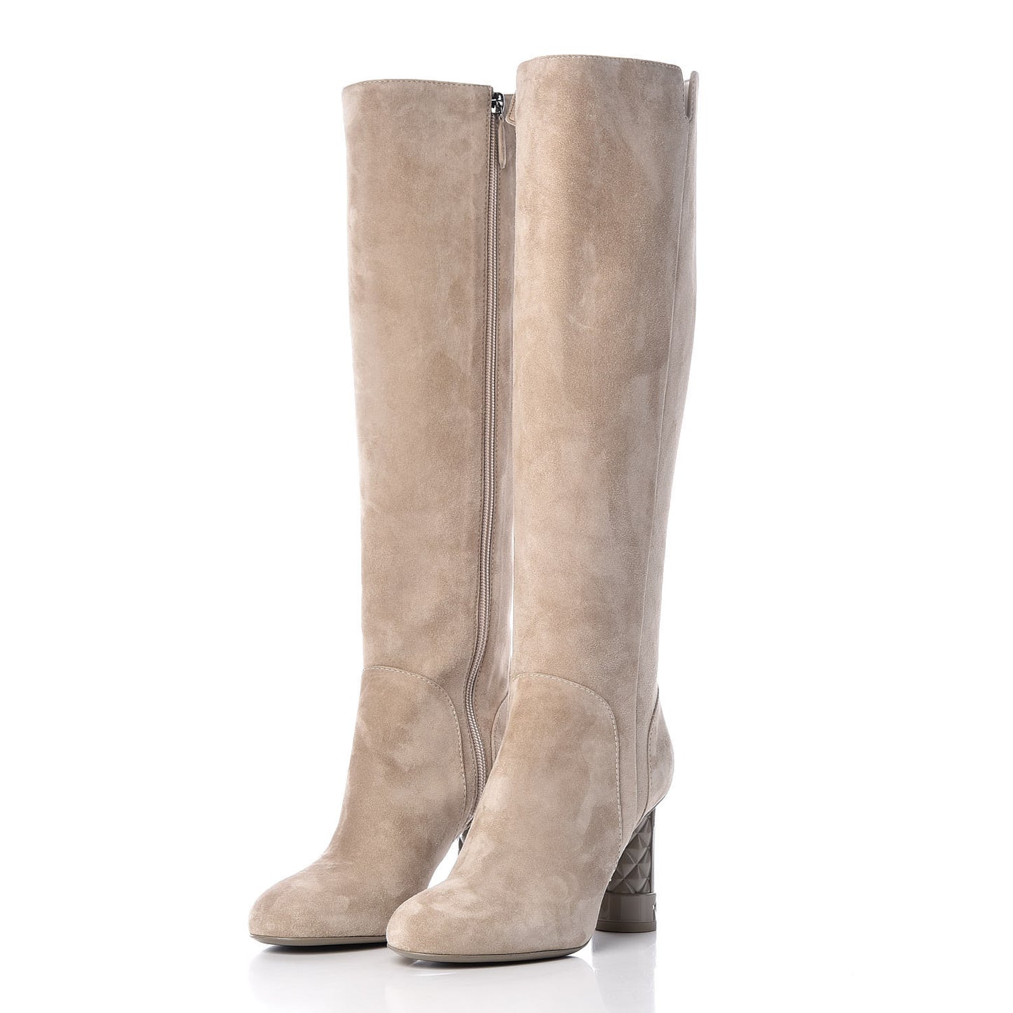 Suede Calfskin High Boots 38 Light Beige