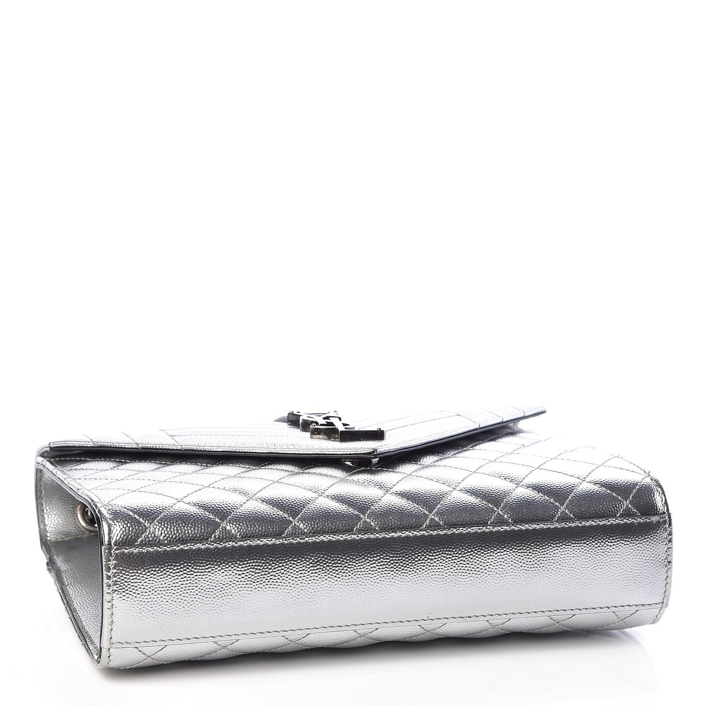 Metallic Grain De Poudre Textured Mixed Matelasse Triquilt Medium Monogram Satchel Silver