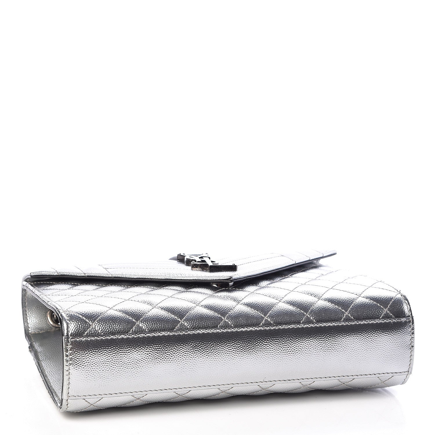 Saint Laurent Metallic Grain De Poudre Textured Mixed Matelasse Triquilt Medium Monogram Satchel Silver 4 of 10