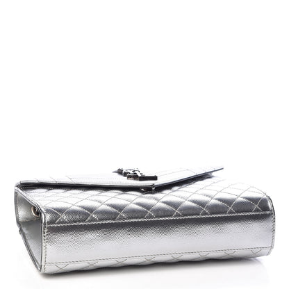 Saint Laurent Metallic Grain De Poudre Textured Mixed Matelasse Triquilt Medium Monogram Satchel Silver 4 of 10
