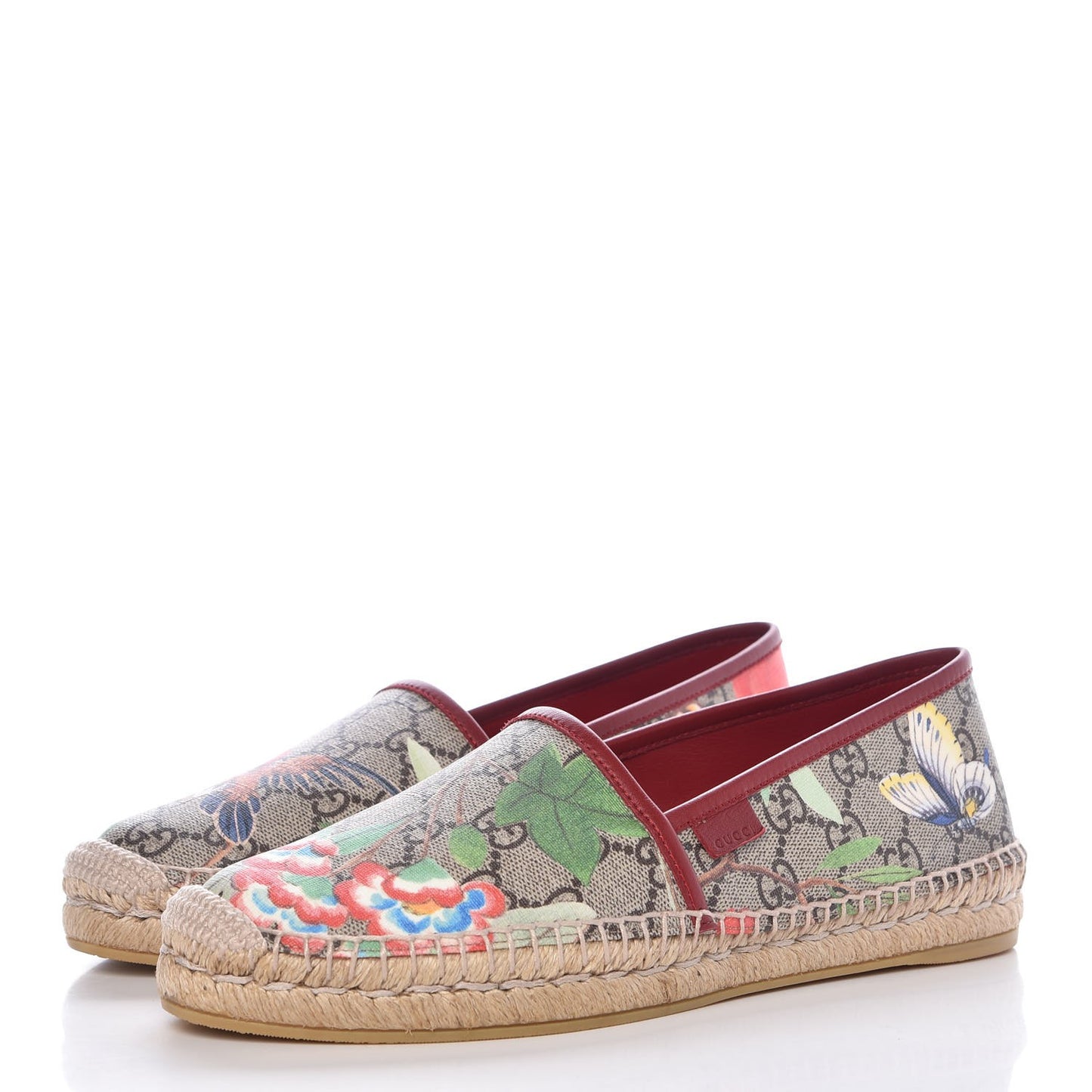GG Supreme Monogram Tian Womens Espadrilles 39 Beige Multicolor Red