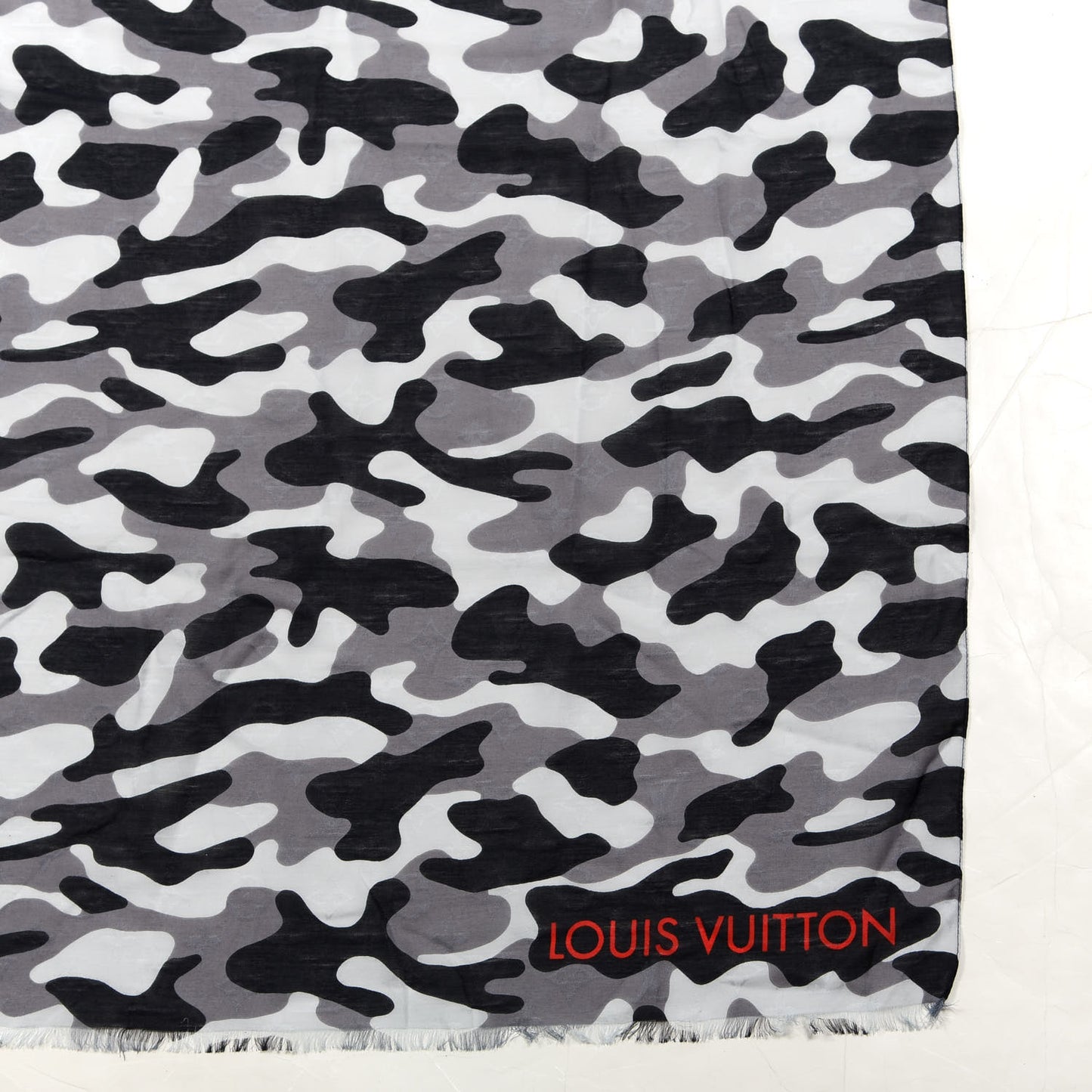 Cotton Silk Monogram Camouflage Stole Black