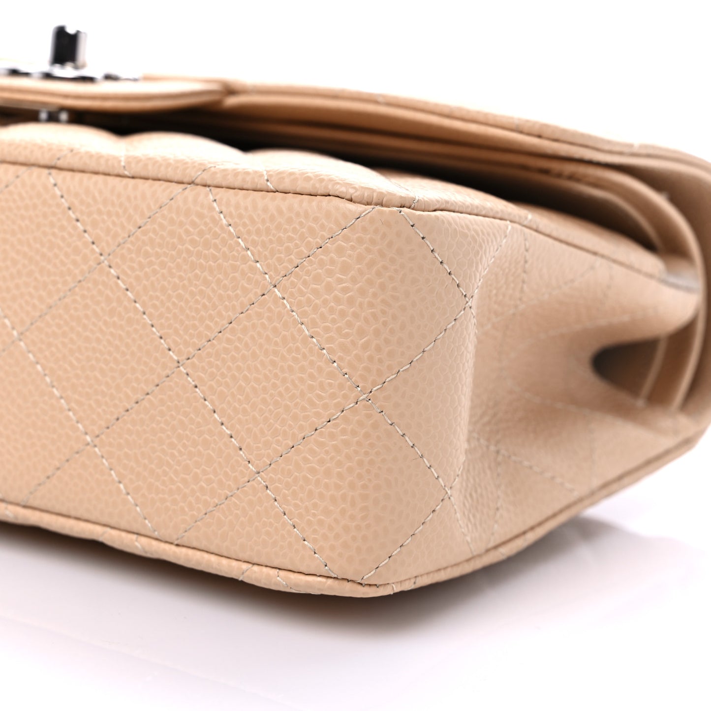 Caviar Quilted Small Double Flap Beige