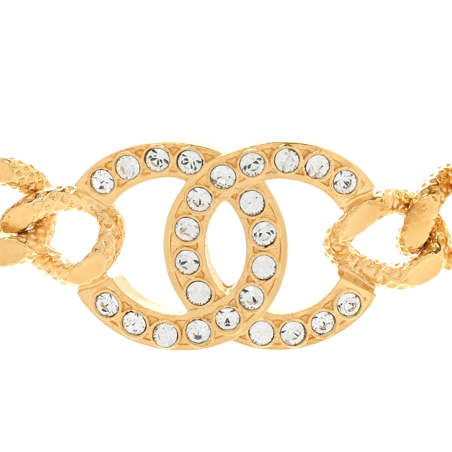 Crystal Chain Link CC Choker Necklace Gold
