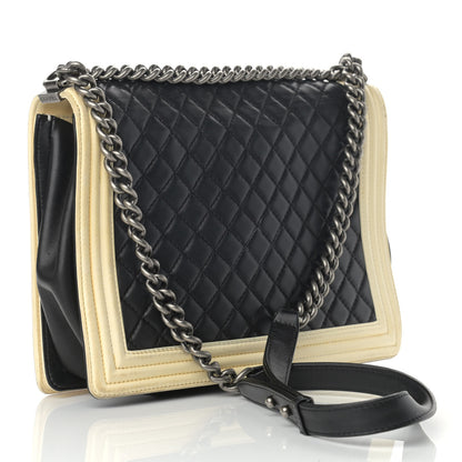 Chanel Lambskin Quilted Large Boy Flap Black White 3 of 20