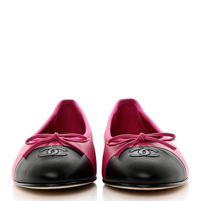 Chanel Goatskin Cap Toe CC Ballerina Flats 40.5 Bright Pink 2 of 9