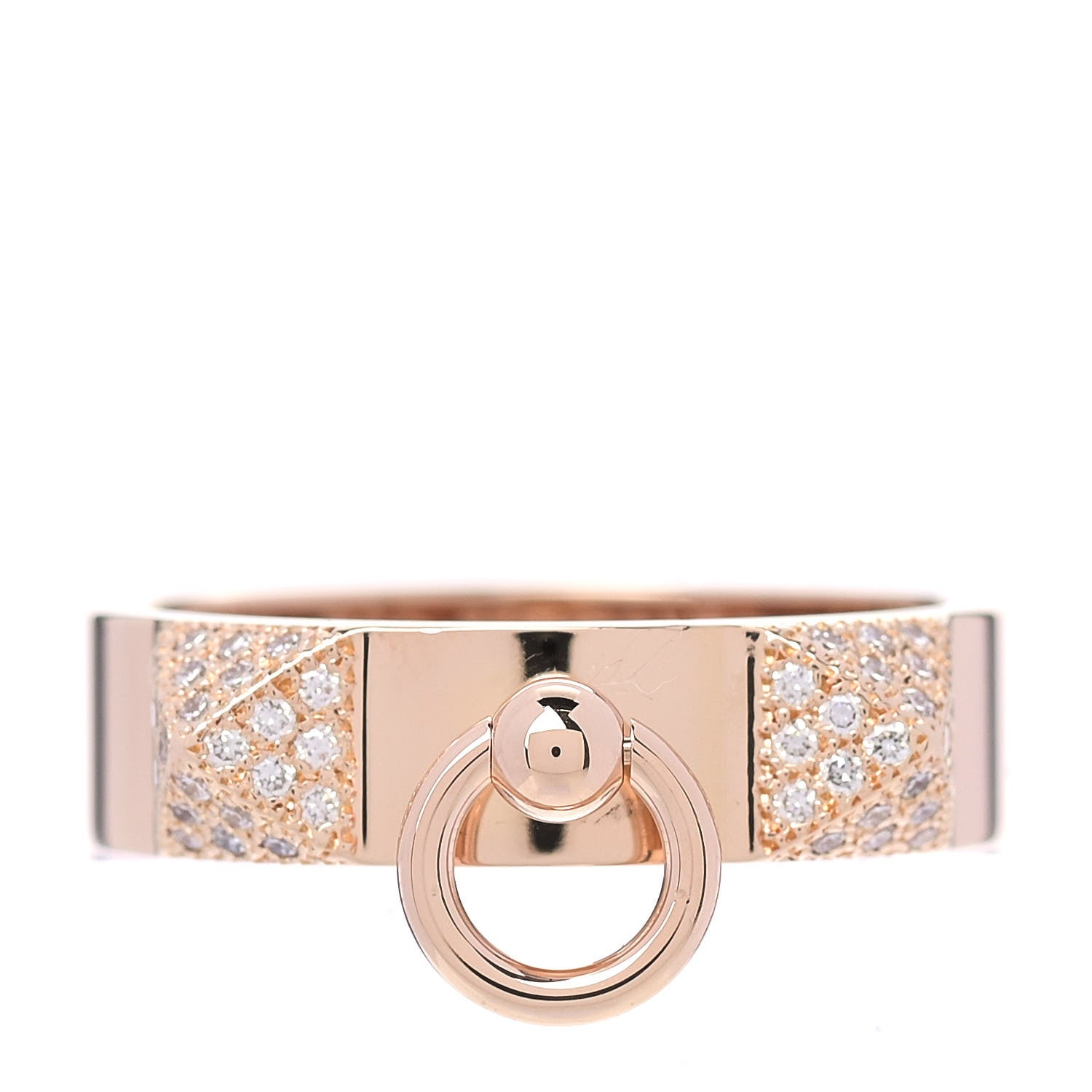 Hermes 18K Rose Gold Diamond PM Collier De Chien Ring 53 6.5 1 of 4