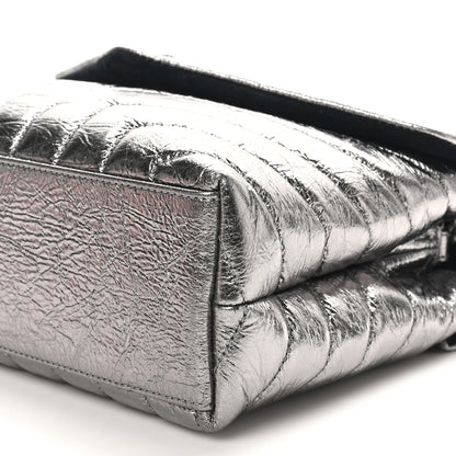 Saint Laurent Metallic Calfskin Y Quilted Monogram Small Loulou Chain Satchel Acciaio 10 of 10