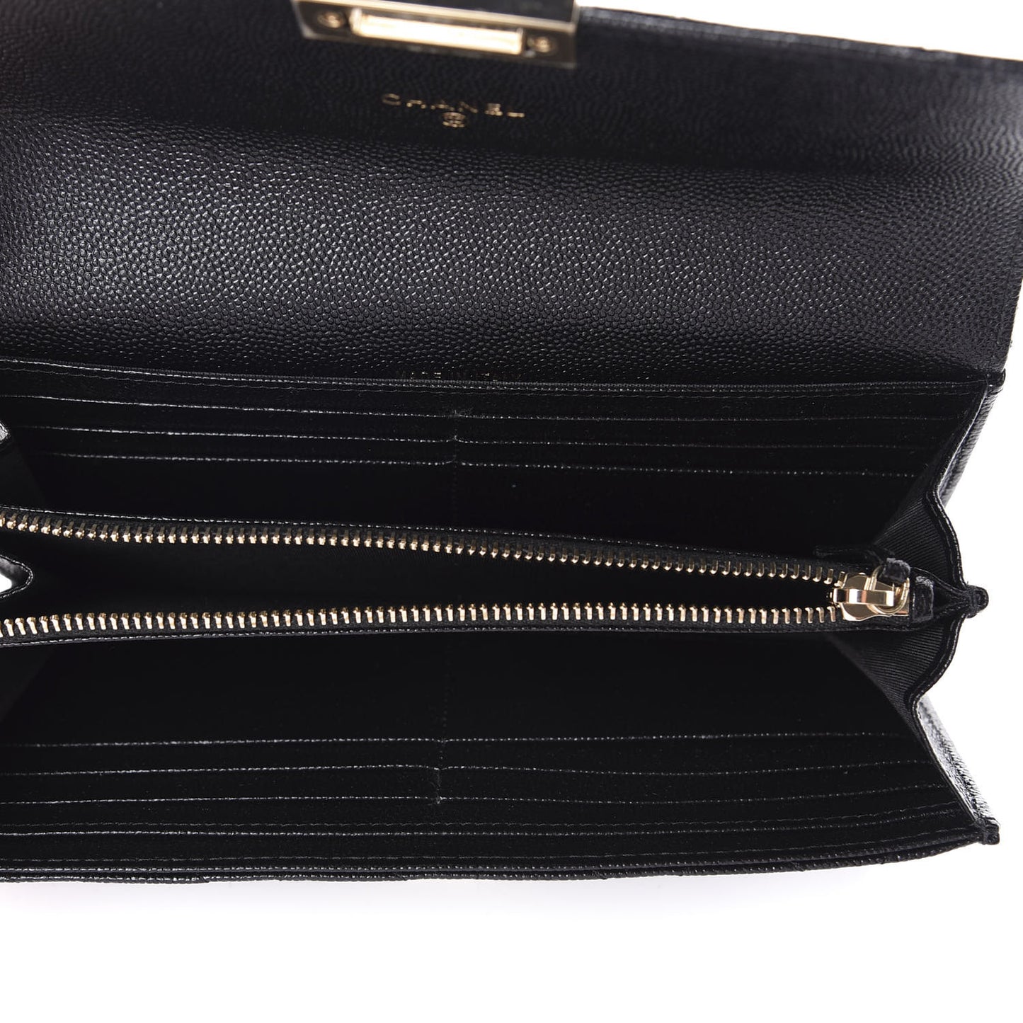 Caviar Quilted Large Golden Class Gusset Flap Wallet Black