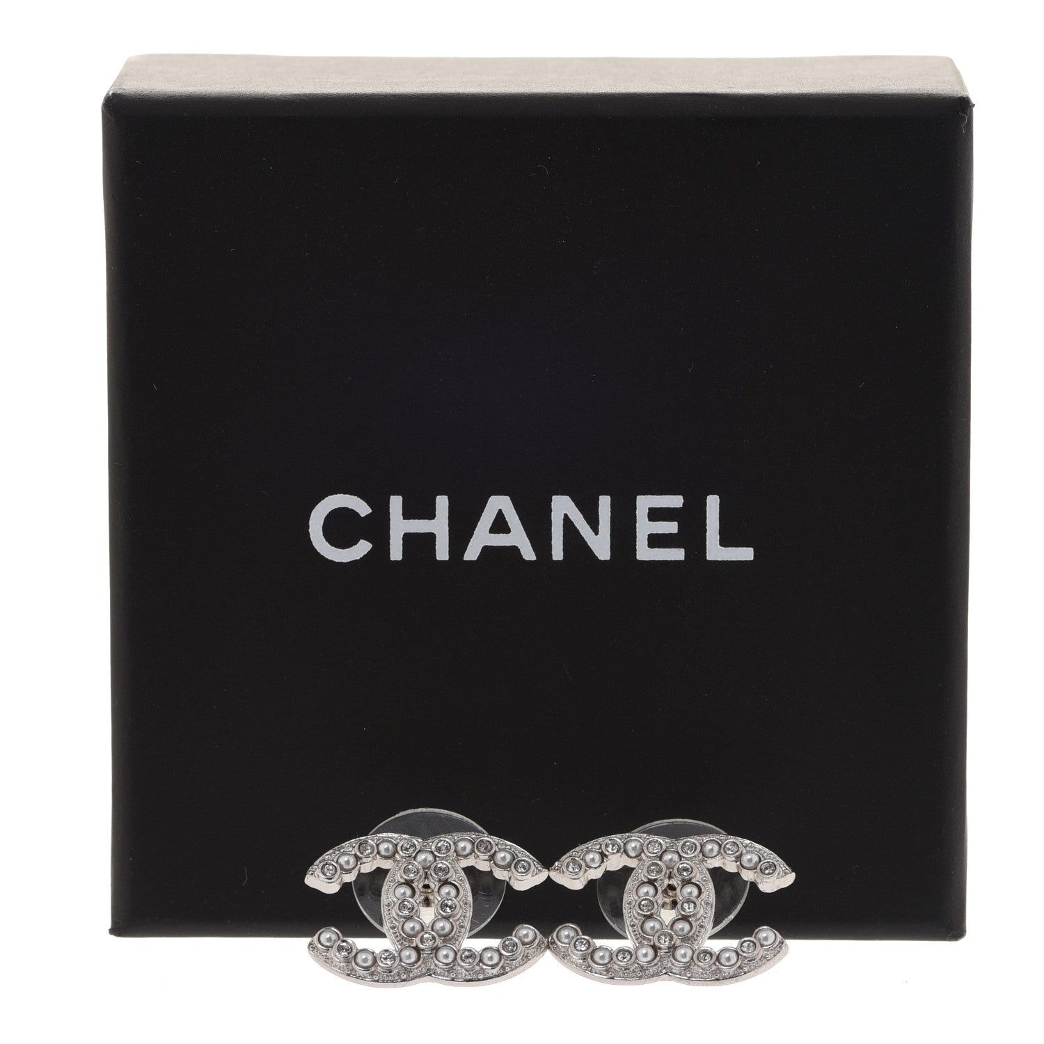 Chanel Crystal Pearl CC Earrings Silver 5 of 5