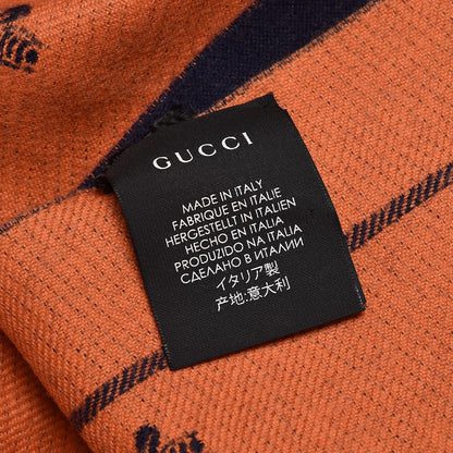 Gucci Wool Bee Costel Scarf Midnight Blue Orange 5 of 5
