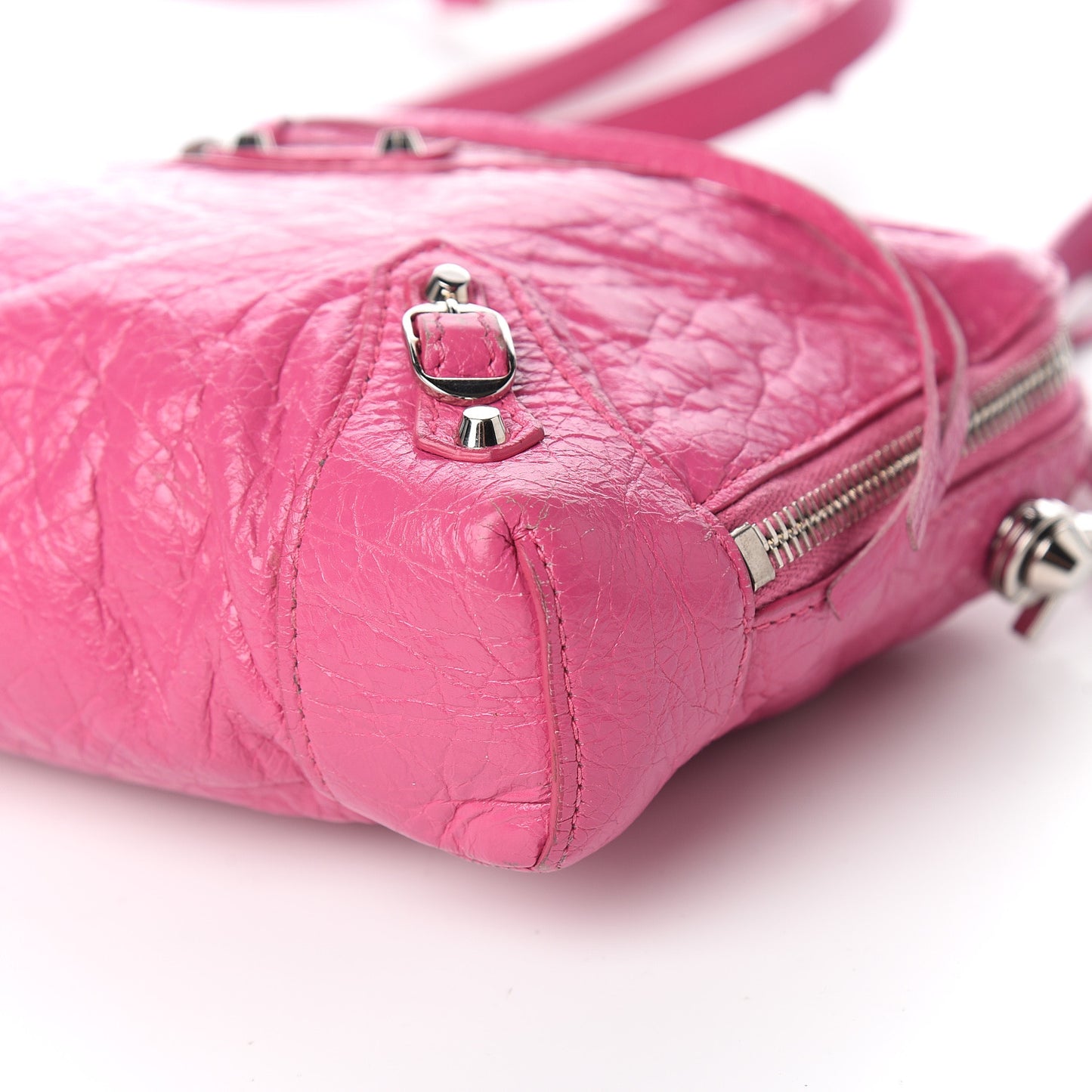 Agneau Arena Classic Silver Hardware XS Reporter Crossbody Rose Flamingo