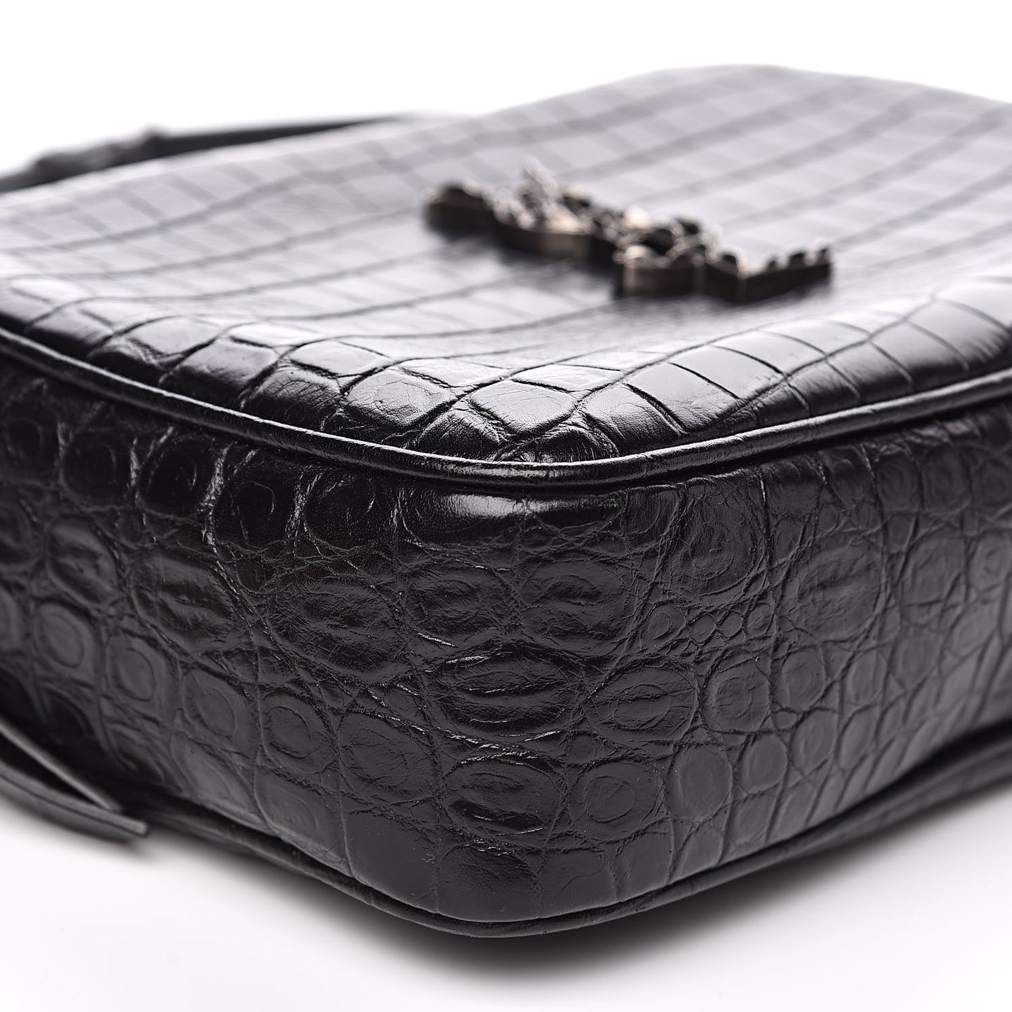 Calfskin Crocodile Embossed Monogram Lou Camera Bag Black