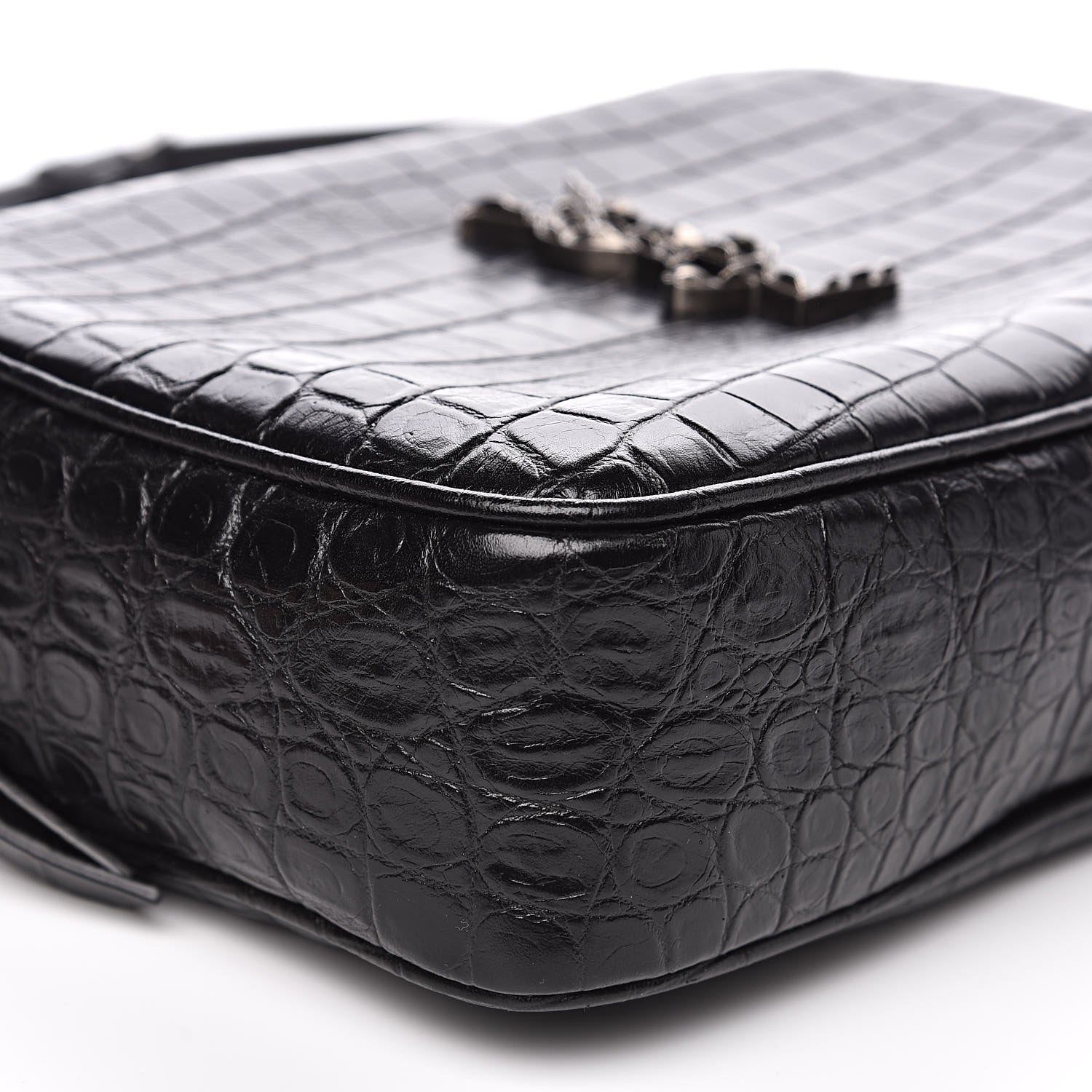 Saint Laurent Calfskin Crocodile Embossed Monogram Lou Camera Bag Black 8 of 11