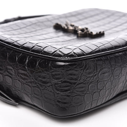 Saint Laurent Calfskin Crocodile Embossed Monogram Lou Camera Bag Black 8 of 11