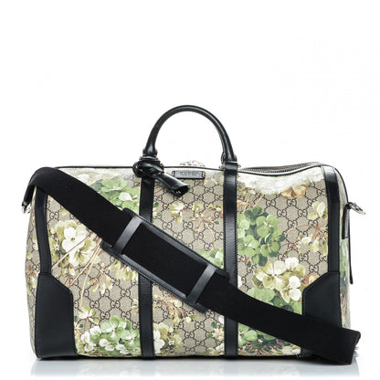 Gucci GG Supreme Monogram Blooms Medium Duffle Beige New Military Black 1 of 7