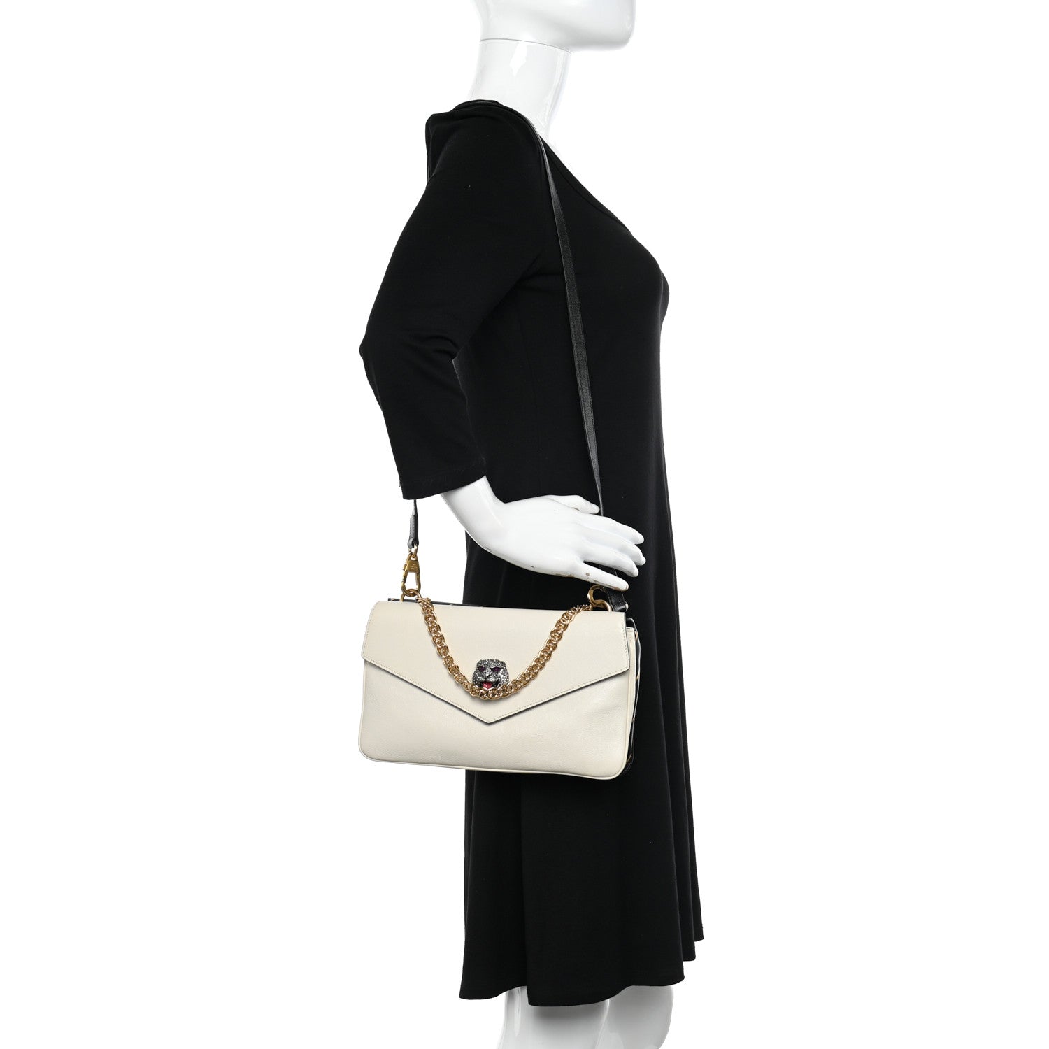 Gucci Calfskin Diagonal GG Medium Thiara Double Envelope Shoulder Bag Black White 2 of 12
