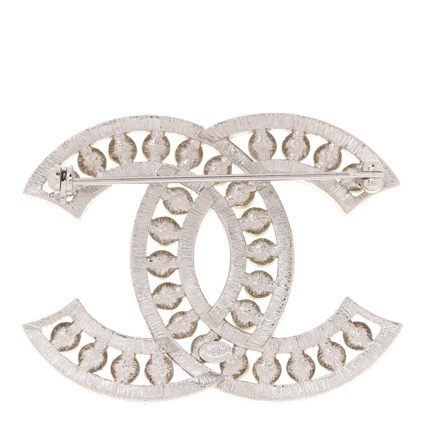 Pearl Crystal CC Brooch Silver