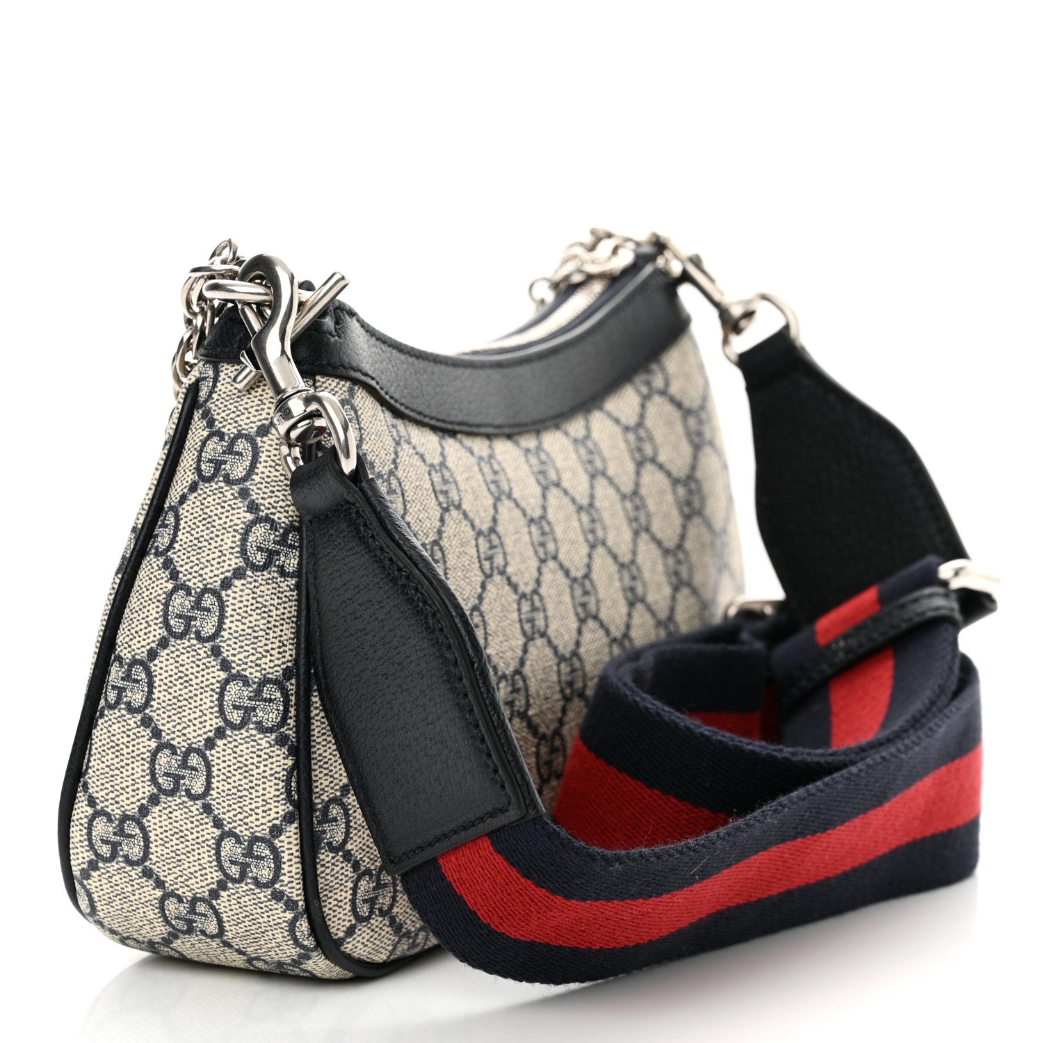 Gucci GG Supreme Monogram Textured Dollar Calfskin Web Small Ophidia GG Handbag Beige Blue 3 of 10