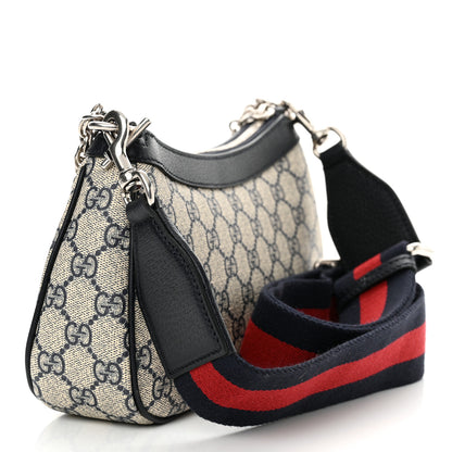 Gucci GG Supreme Monogram Textured Dollar Calfskin Web Small Ophidia GG Handbag Beige Blue 3 of 10