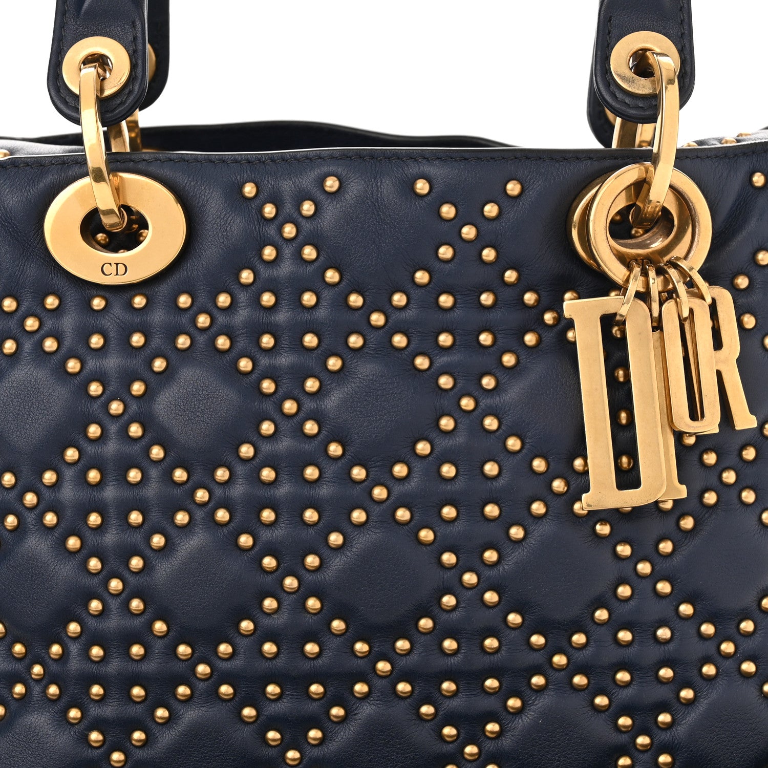 Christian Dior Calfskin Cannage Studded Medium Supple Lady Dior Navy 8 of 18