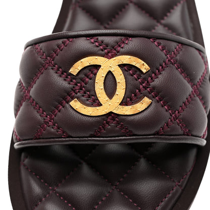 Chanel Lambskin Quilted Textured CC Mules Sandals 36.5 Burgundy 5 of 9
