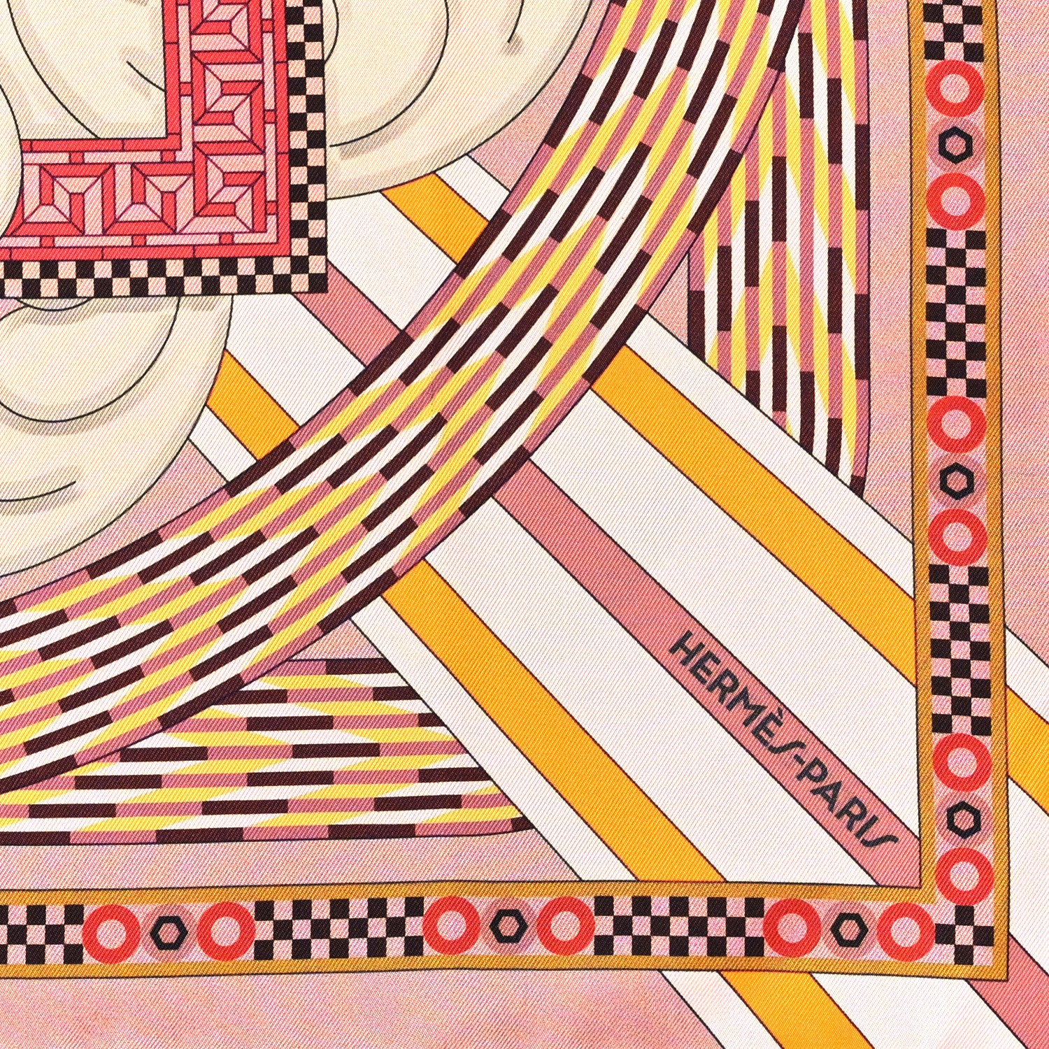 Hermes Silk A la Lumière du Flambeau Double Face Scarf 90 Rose Poudre Corail 2 of 3