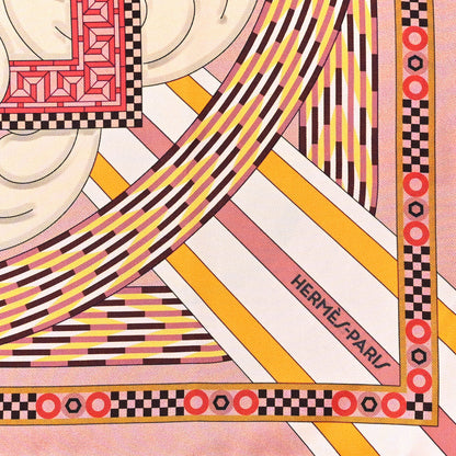 Hermes Silk A la Lumière du Flambeau Double Face Scarf 90 Rose Poudre Corail 2 of 3