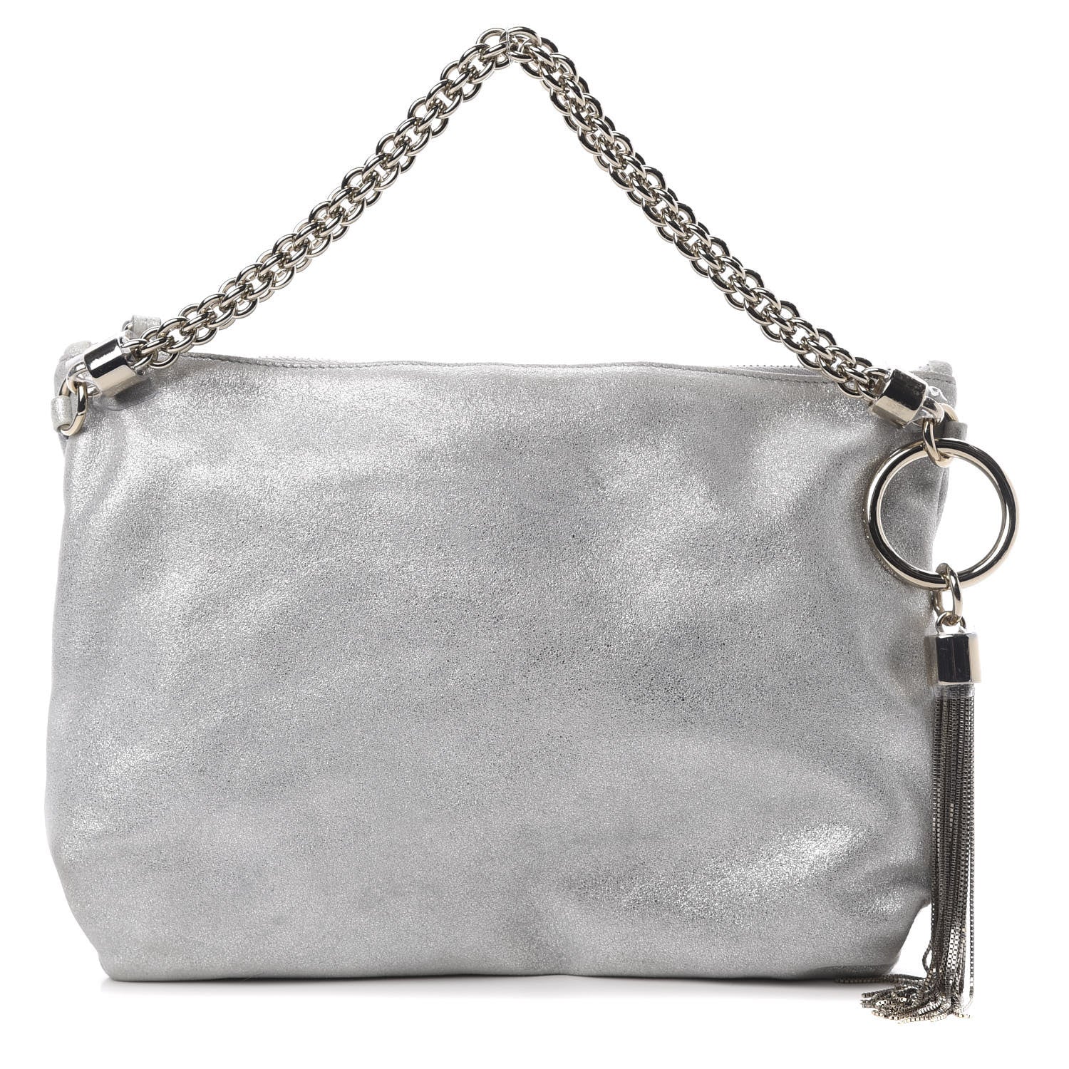 Jimmy Choo Metallic Goatskin Callie Mea Tassel Shoulder Bag Silver 2 of 11