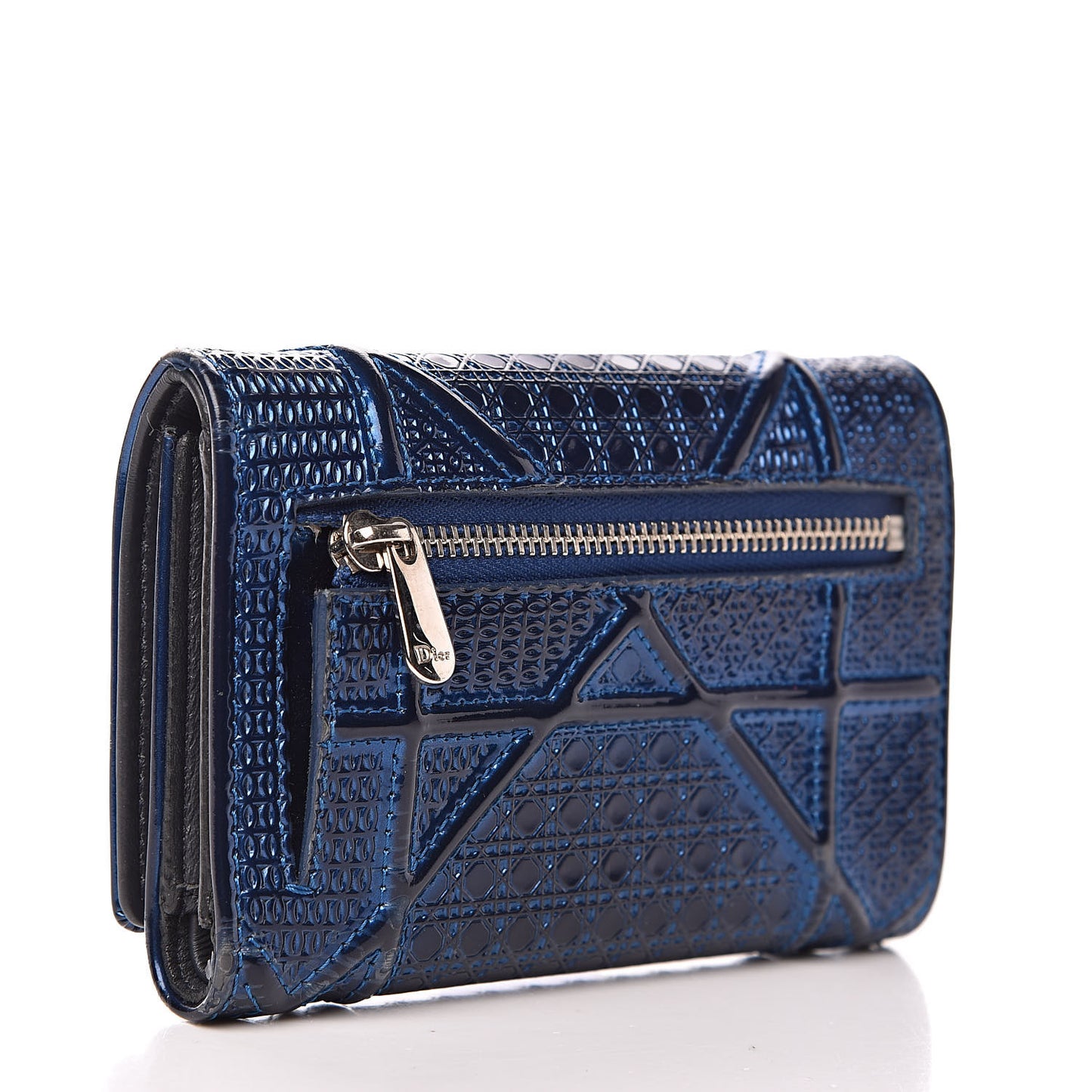 Metallic Patent Micro-Cannage Diorama Elancee Wallet Mirror Blue