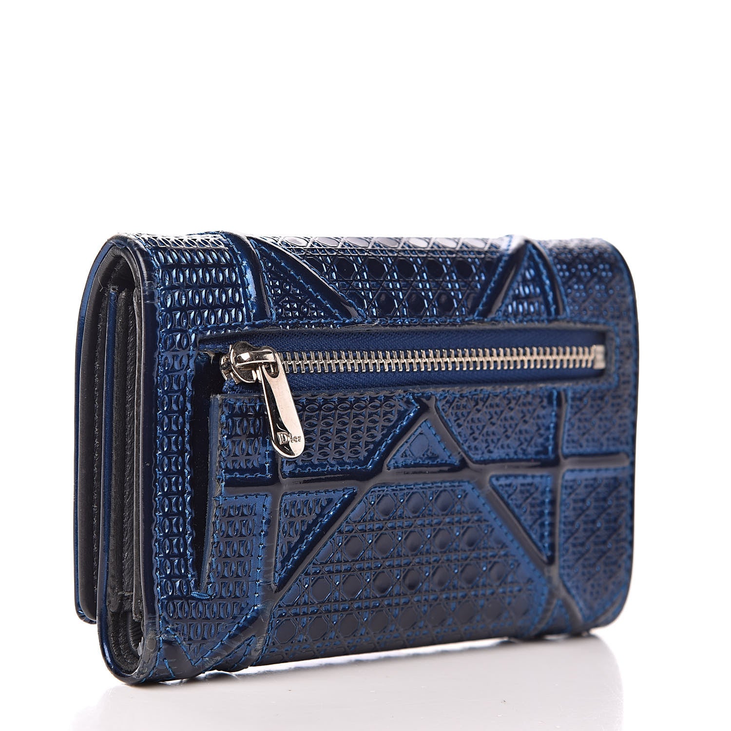 Christian Dior Metallic Patent Micro-Cannage Diorama Elancee Wallet Mirror Blue 3 of 10