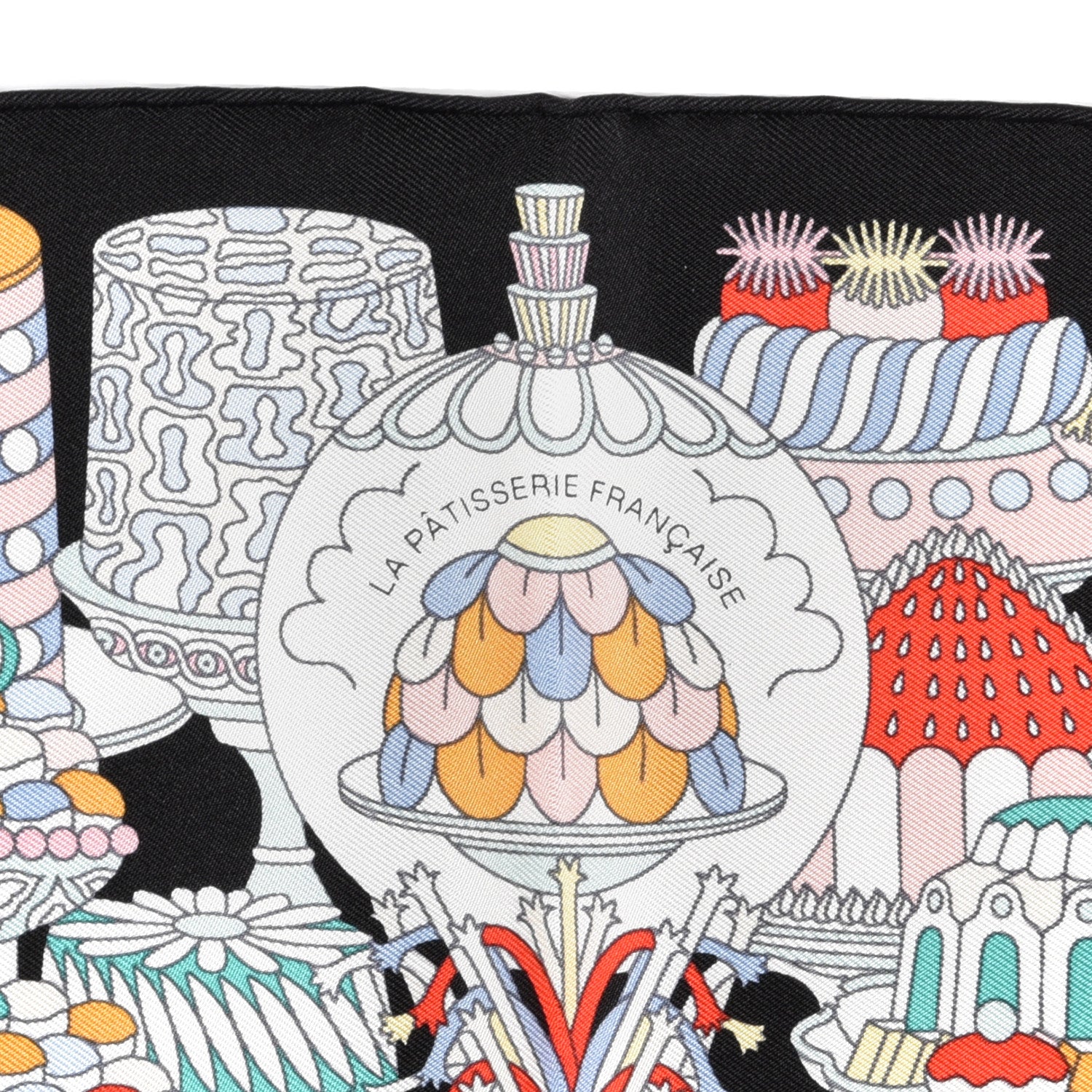Hermes Silk La Patisserie Francaise Scarf 45 Black Menthol Multicolor 2 of 5
