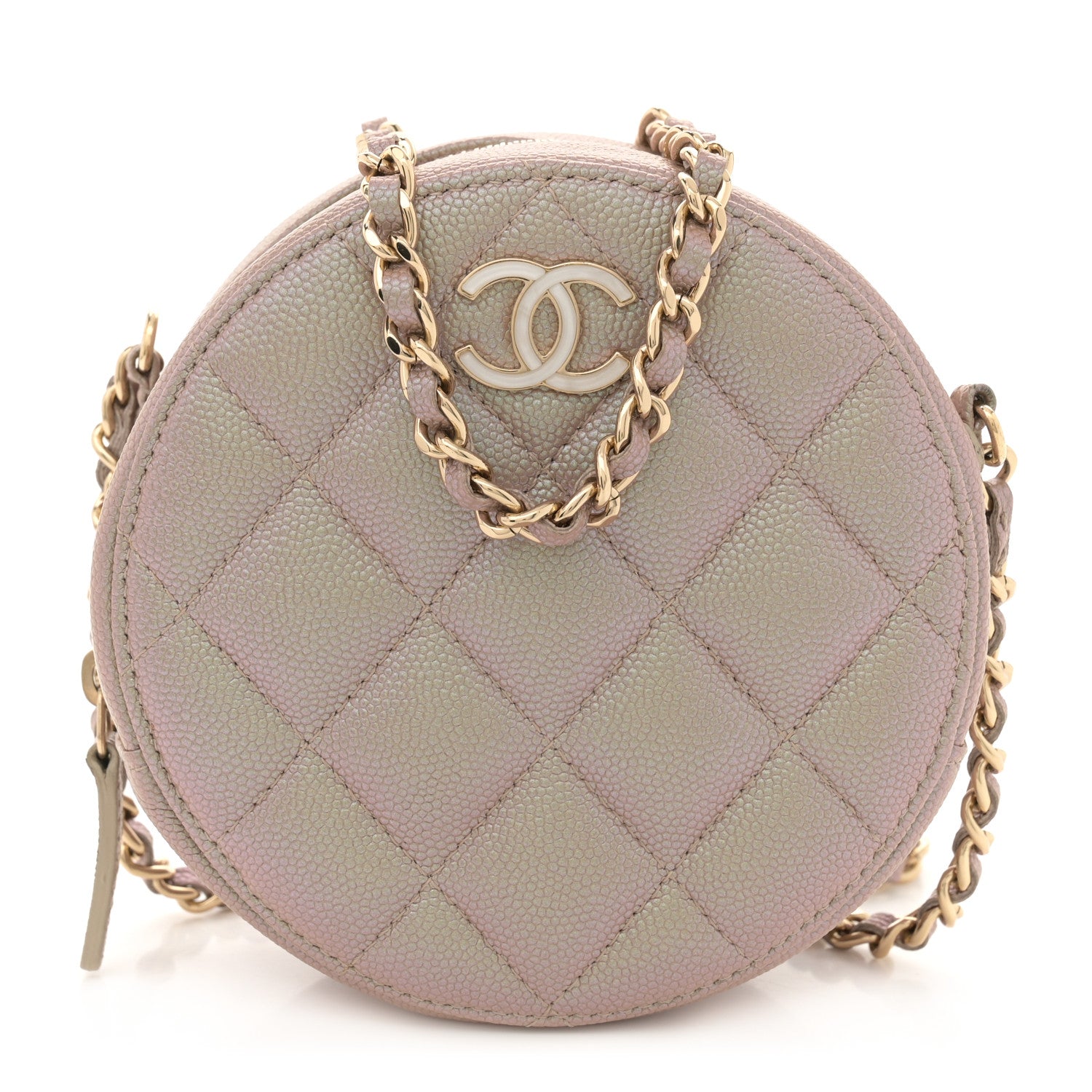 Chanel Iridescent Caviar Resin Quilted Round Clutch With Chain Beige 1 of 11
