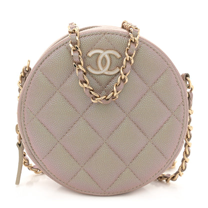 Chanel Iridescent Caviar Resin Quilted Round Clutch With Chain Beige 1 of 11