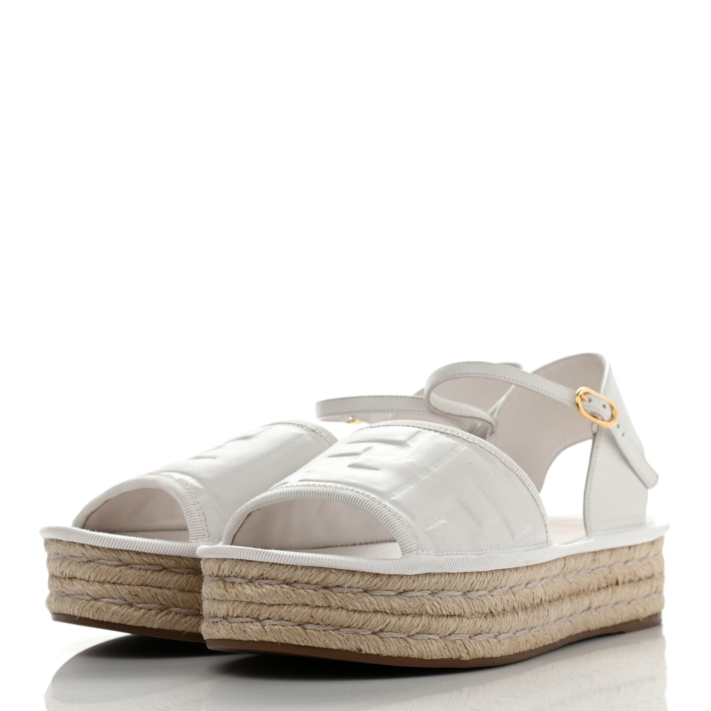 Nappa FF Embossed Espadrille Platform Sandals 36.5 Snow
