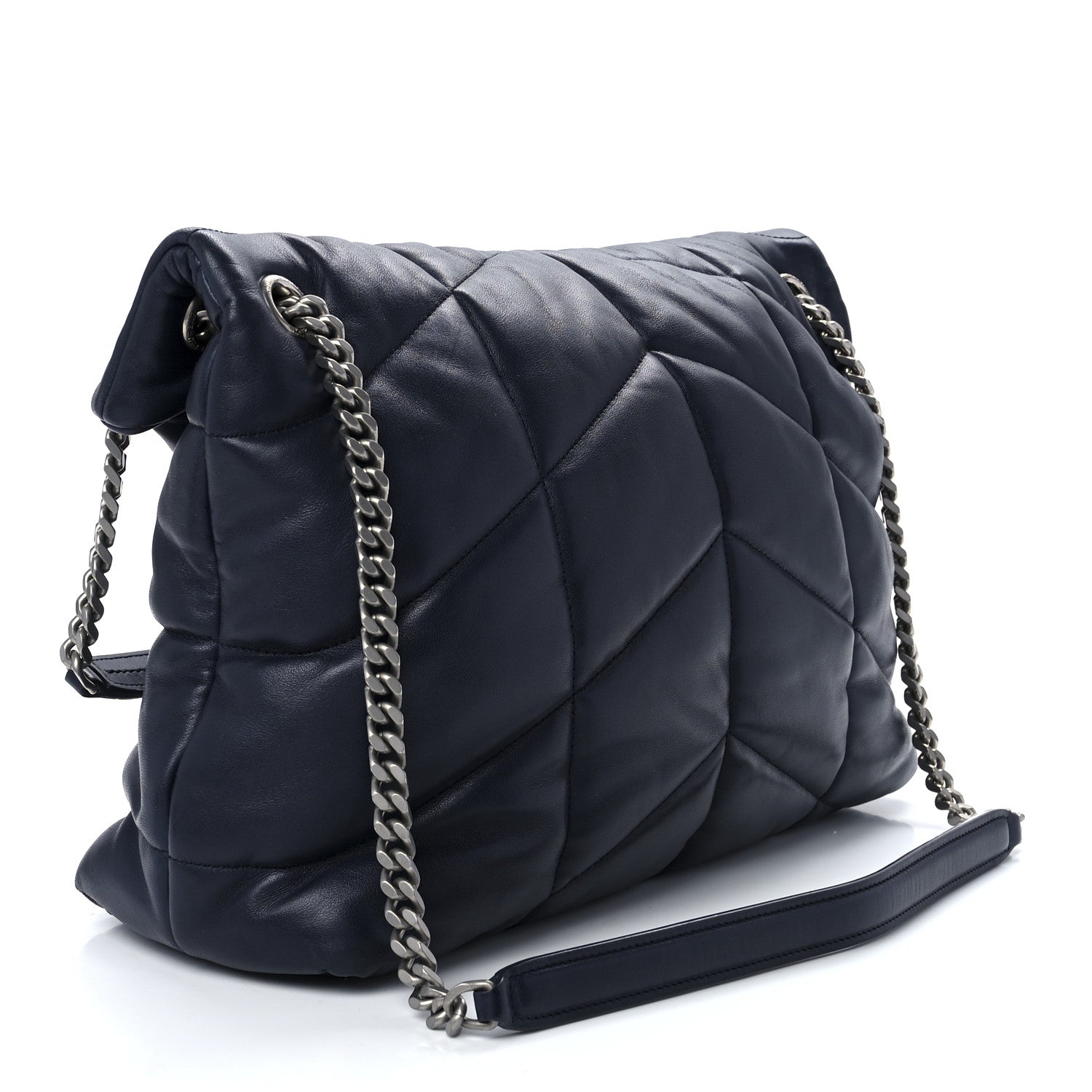 Saint Laurent Lambskin Quilted Medium Loulou Puffer Monogram Chain Satchel Navy 3 of 14