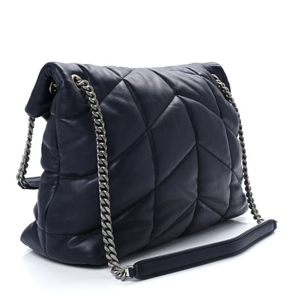 Saint Laurent Lambskin Quilted Medium Loulou Puffer Monogram Chain Satchel Navy 3 of 14