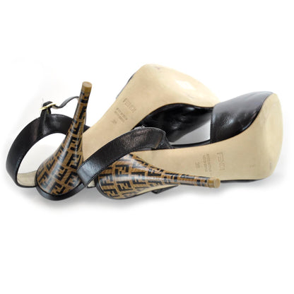 Fendi Zucchino Leather Platform Peep Toe Heels Pumps 39 3 of 8