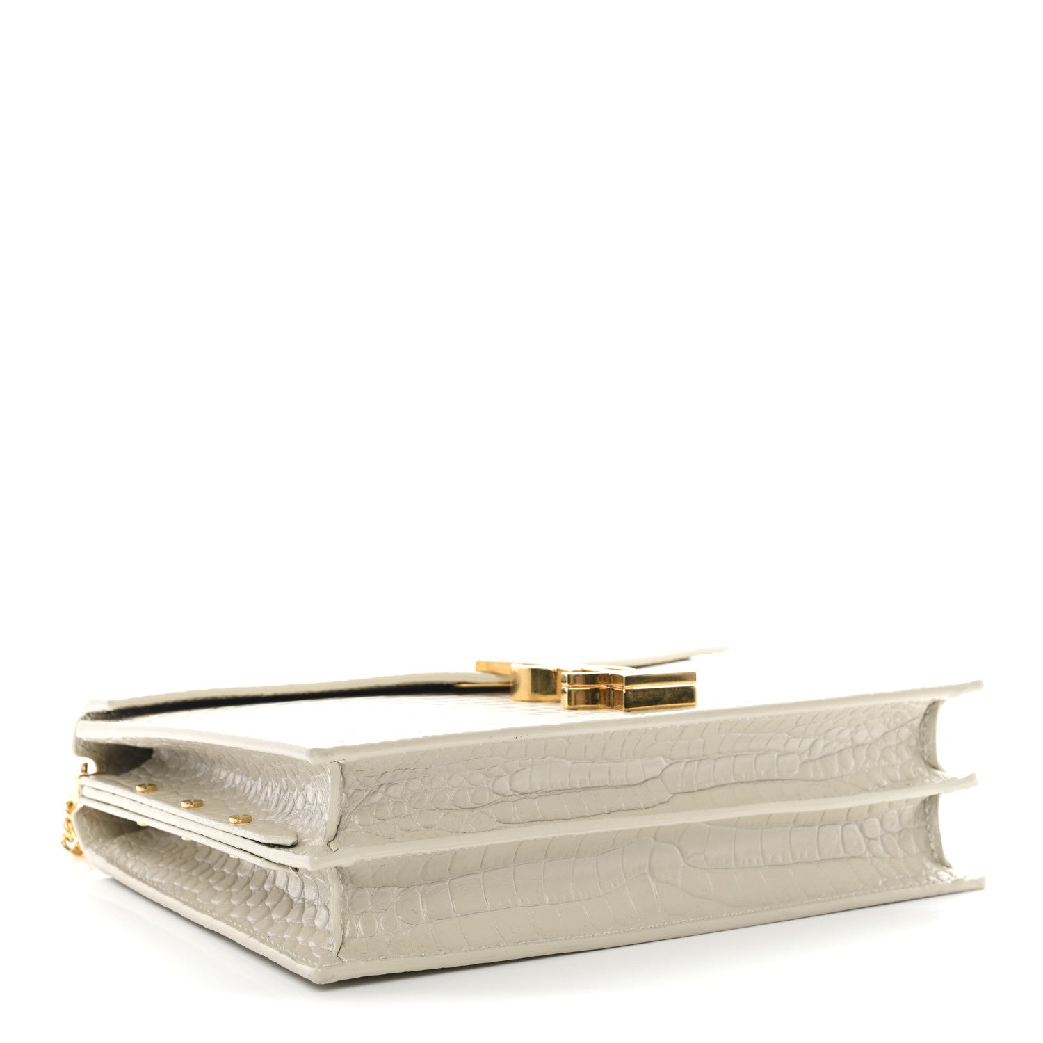 Saint Laurent Calfskin Crocodile Embossed Monogram Cassandra Clasp Bag Crema Soft 4 of 11