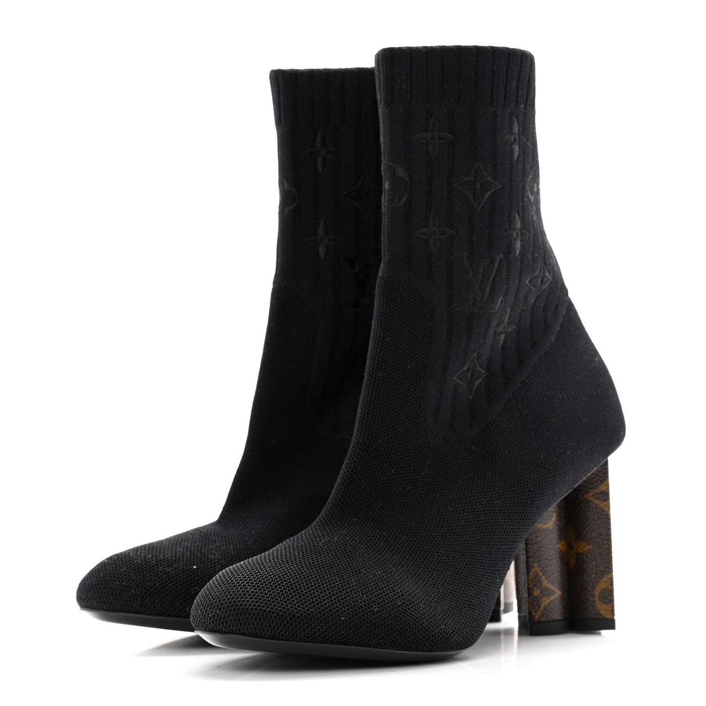 Monogram Stretch Fabric Silhouette Ankle Boots 37 Black