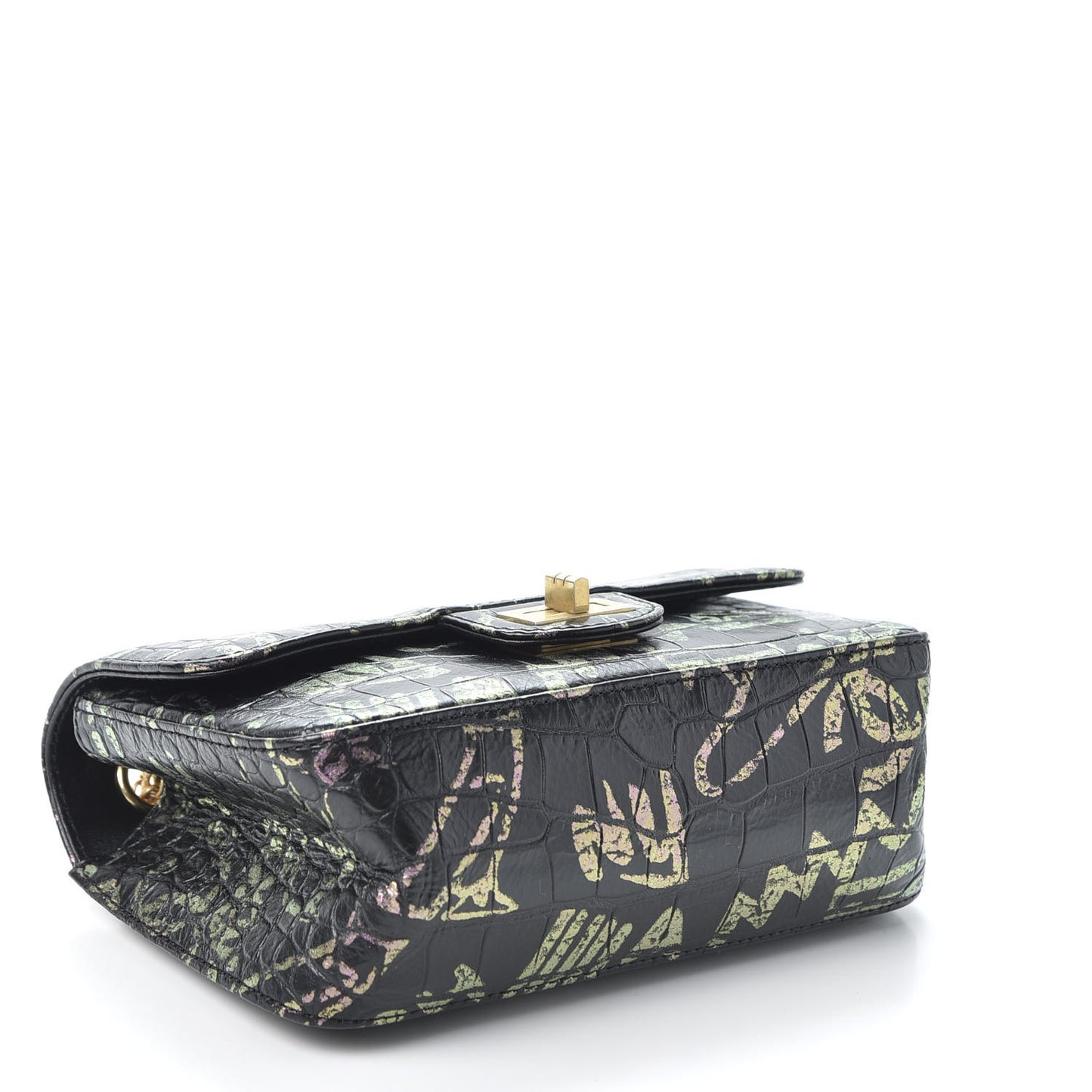 Calfskin Crocodile Embossed Graffiti 2.55 Mini Cocodile Reissue Flap Black Pink
