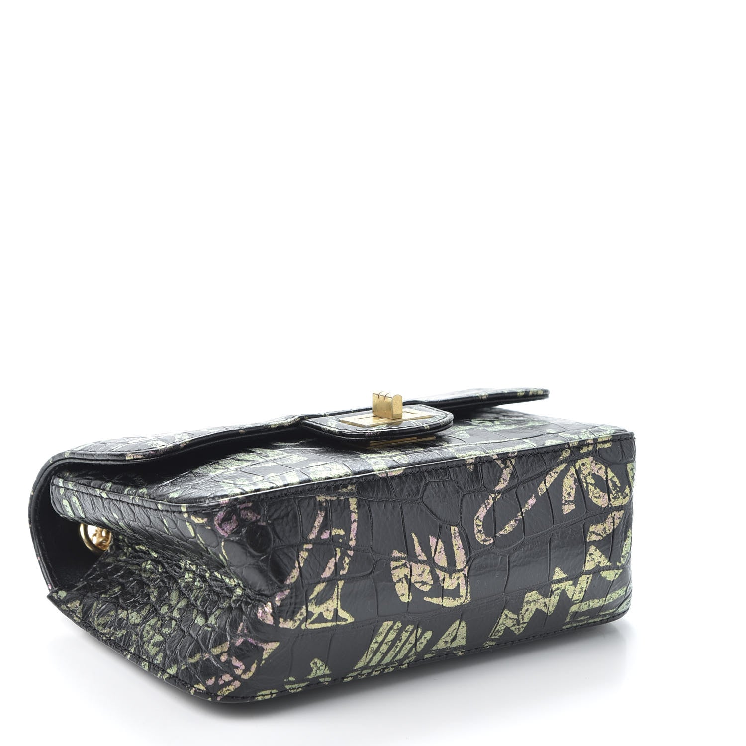 Chanel Calfskin Crocodile Embossed Graffiti 2.55 Mini Cocodile Reissue Flap Black Pink 3 of 9