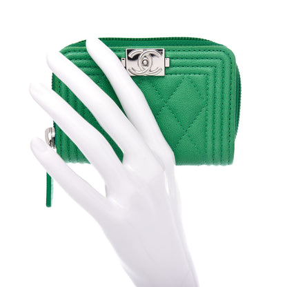 Chanel Caviar Quilted Boy Zip Around Coin Purse Wallet Green 2 of 8